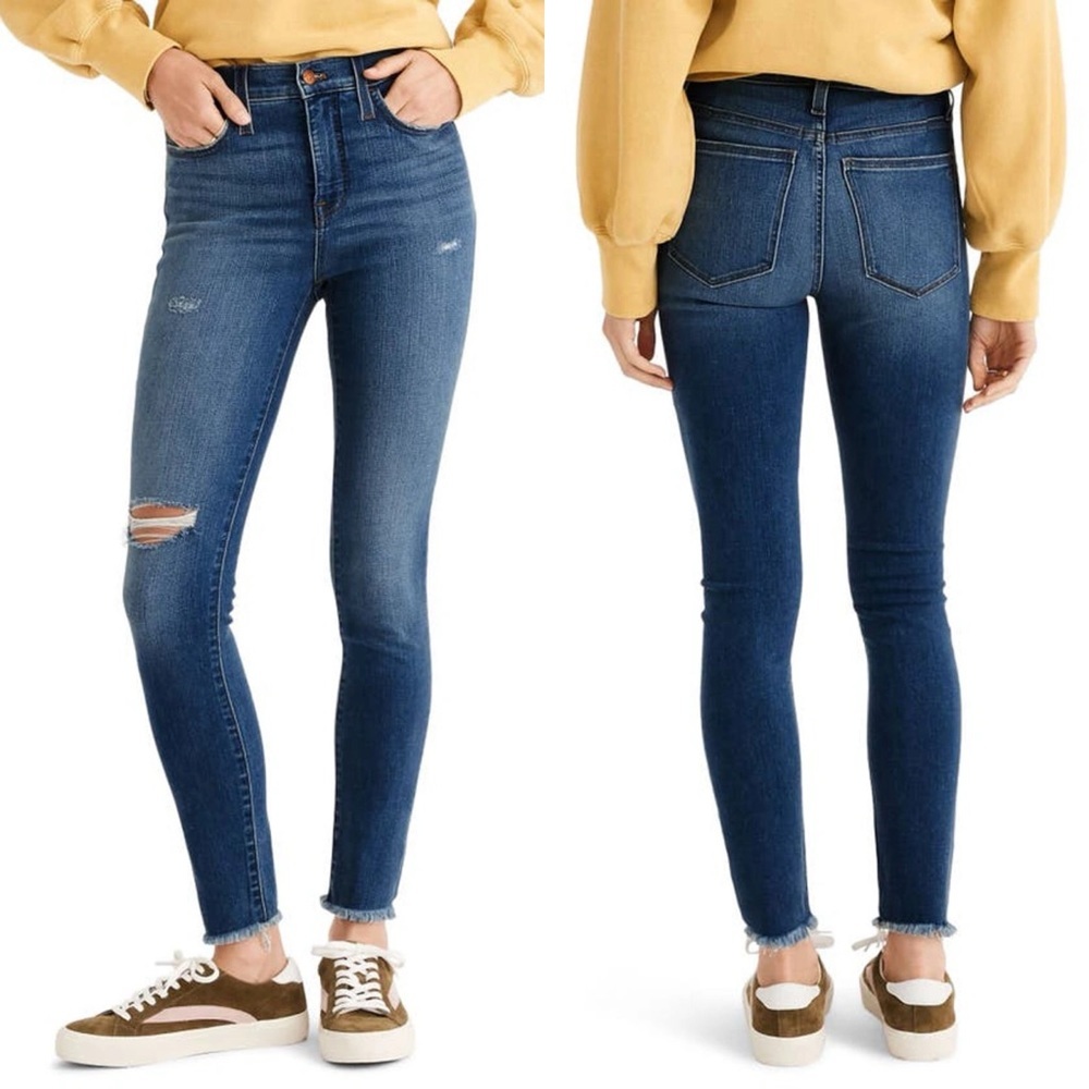 Madewell Tall Roadtripper Jeans High Rise Raw Hem Busted Knee Distress Denim 25T